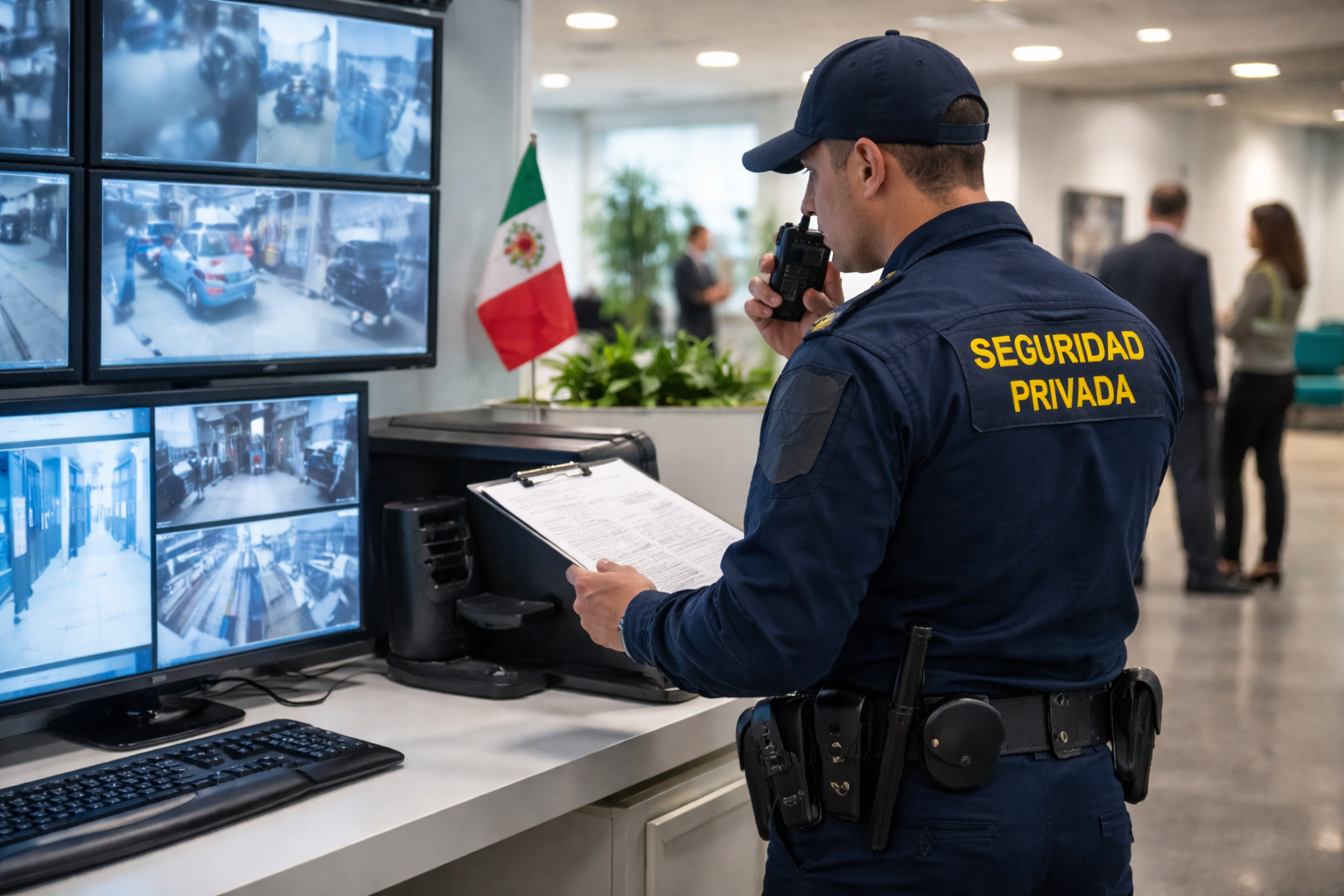 Guardia de seguridad intramuros realizando rondines